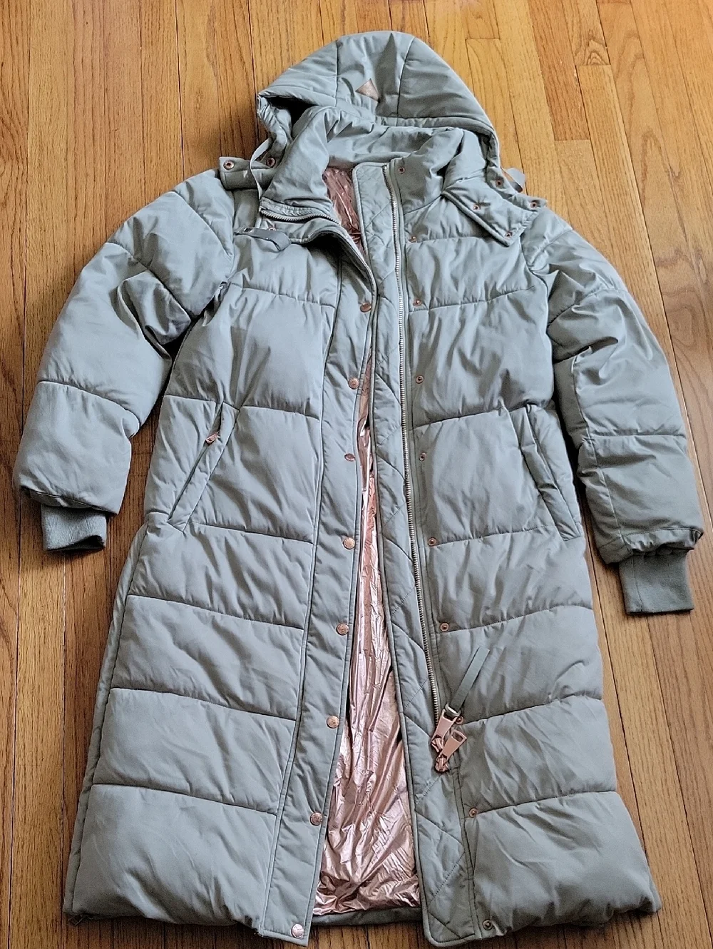 Avec Les Filles Thermal Puff Hooded Longline Puffer Jacket olive medium Guc - Picture 2 of 10